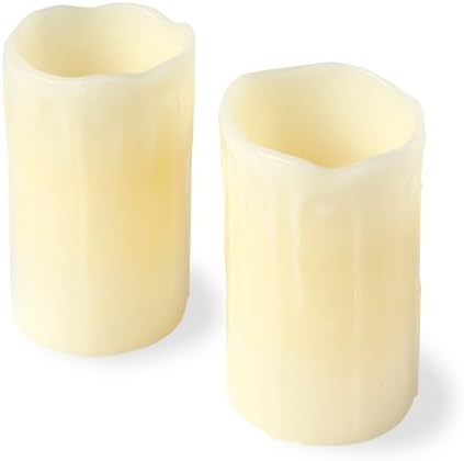 Lights4fun Flameless LED Pillar Candles – Set of 2 Dripping Wax with Timer
