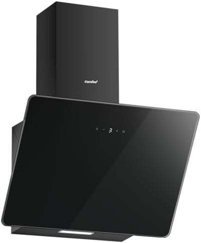COMFEE' 60cm Angled Cooker Hood | Black Tempered Glass Extractor Fan