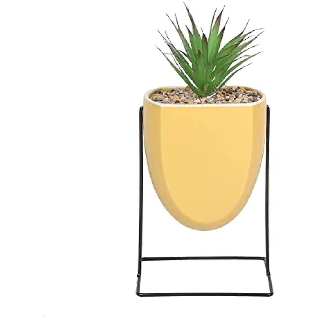 Sleepdown Halo Green Leaf Ochre Artificial Faux Plant with Stand