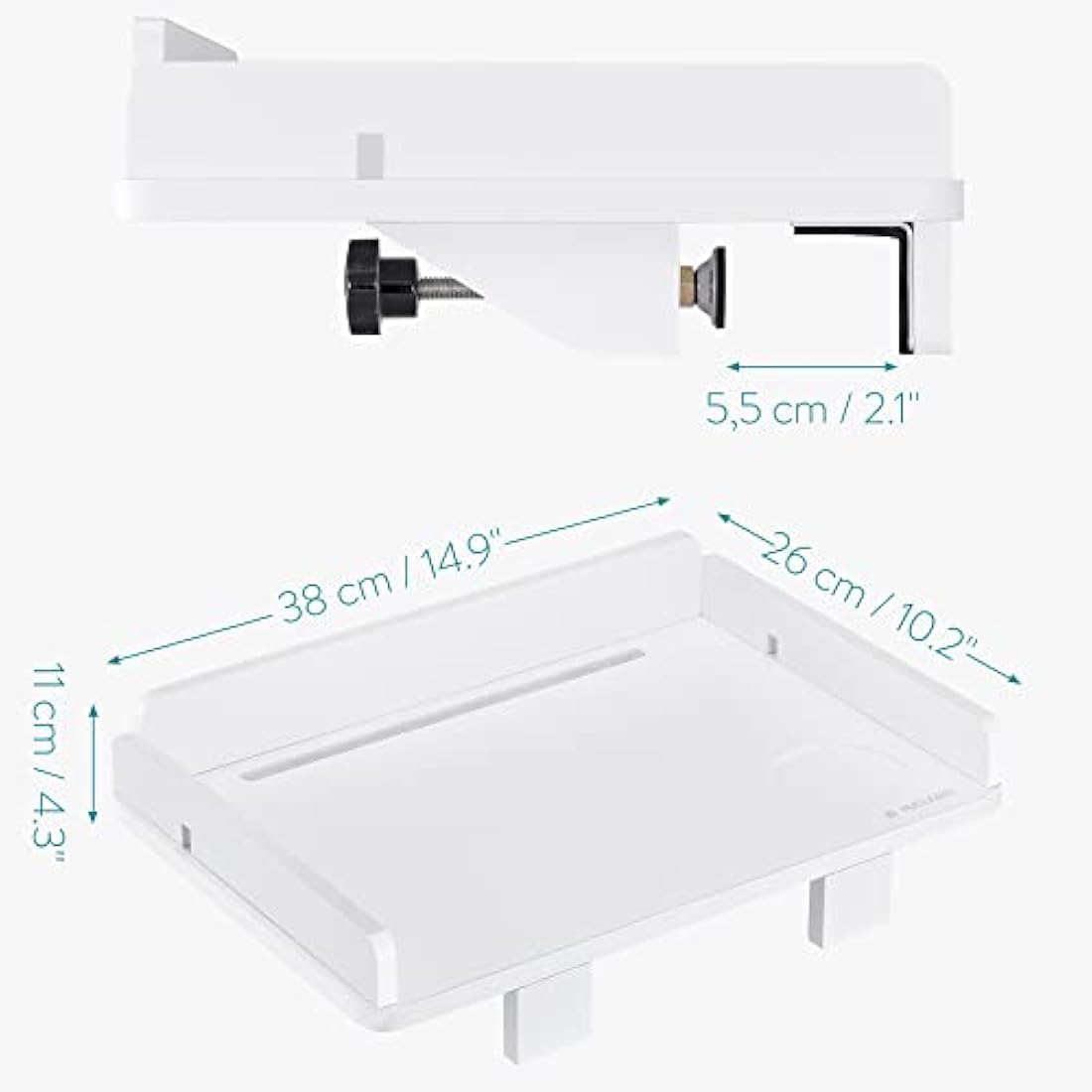 Navaris Clip-on Bedside Shelf – Bamboo Hanging Tray for Bunk Beds, White