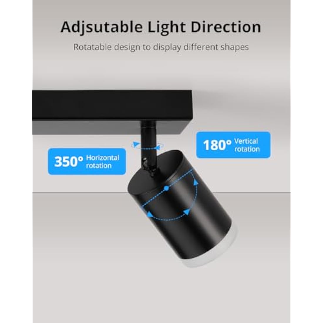 Gr4tec 4-Way Black Ceiling Spotlight Bar | Rotatable GU10 Modern Light