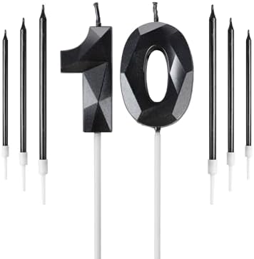 Jolof Store Black & Gold Number 10 Birthday Candles Set for Cake Toppers