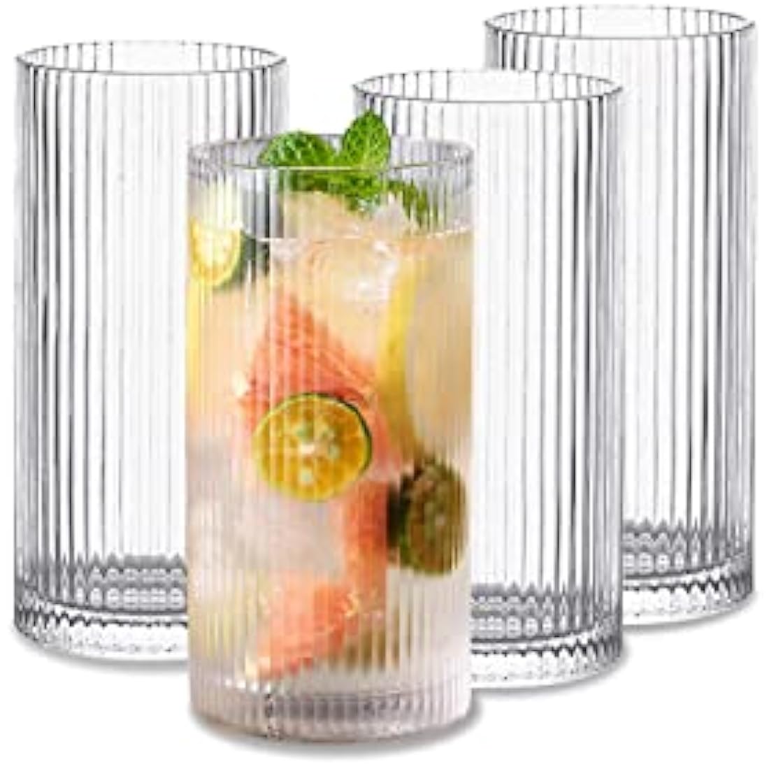 Ribbed Glassware Set – 370ml Origami Style Drinking Glasses