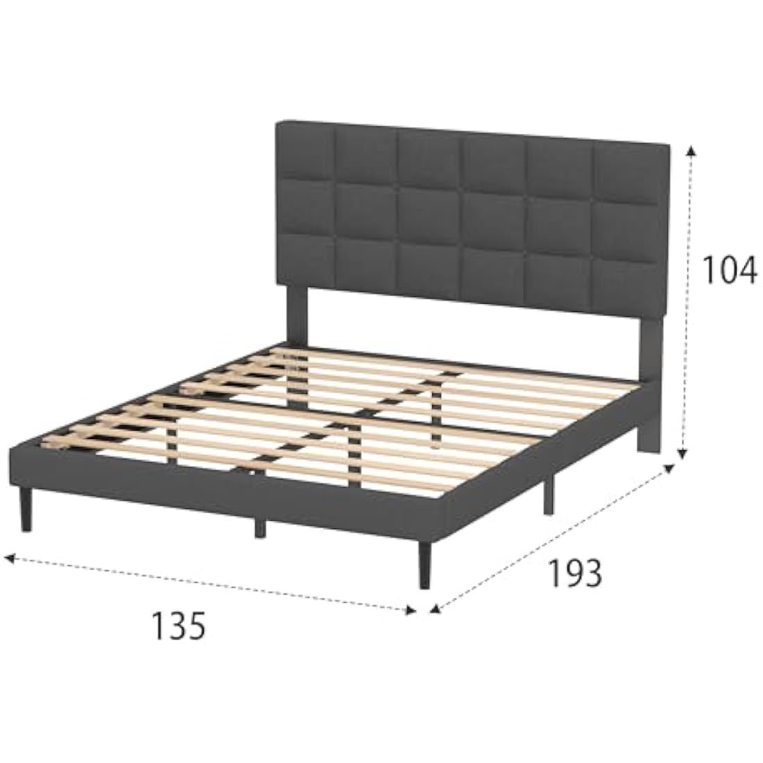 Double Upholstered Platform Bed Frame with Headboard – Gray