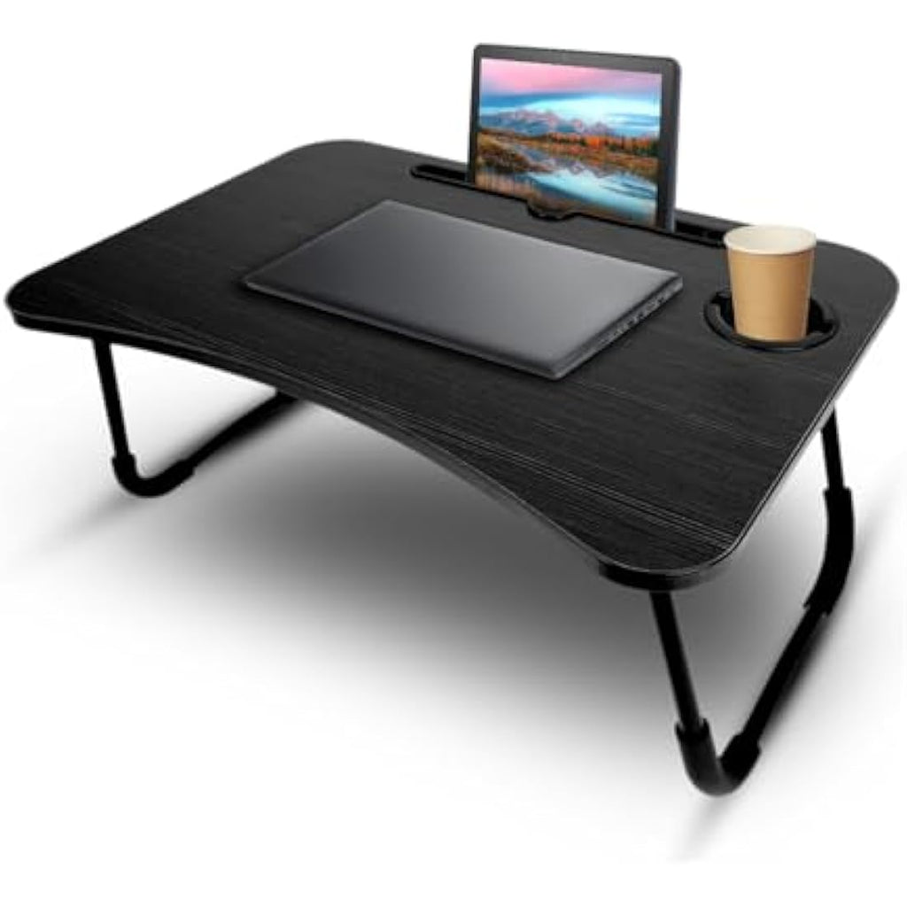 Folding Laptop Bed Table | Portable Steel Leg Tray - Black