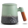 ZENS Ceramic Tea Infuser Mug with Wood Handle and Lid - 500ml Green
