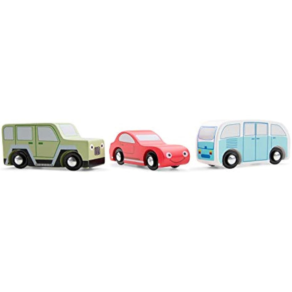 New Classic Toys Wooden Cars Set – 3 Piece Montessori Toy Vehicles