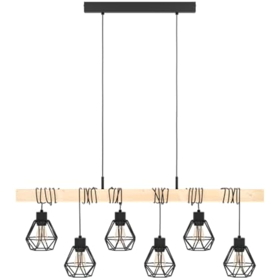 Eglo Townshend 5 Industrial Pendant Light – 6-Light Wood & Metal