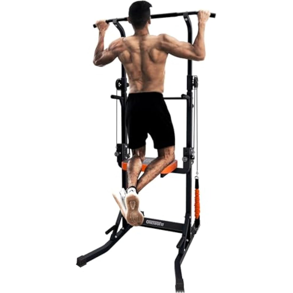 ONETWOFIT Assisted Power Tower – Foldable Pull Up Bar Station for Home Gym