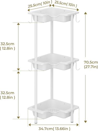 OriwarE 3-Tier Rustproof Corner Shower Caddy - Floor Standing Shelf