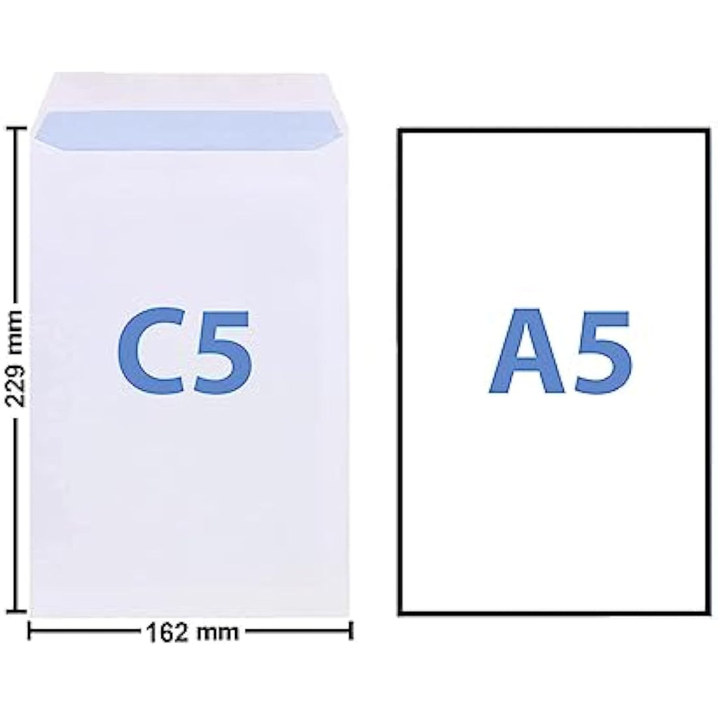 C5 A5 Self-Seal Envelopes | 90 GSM White Pocket | 100 Pack
