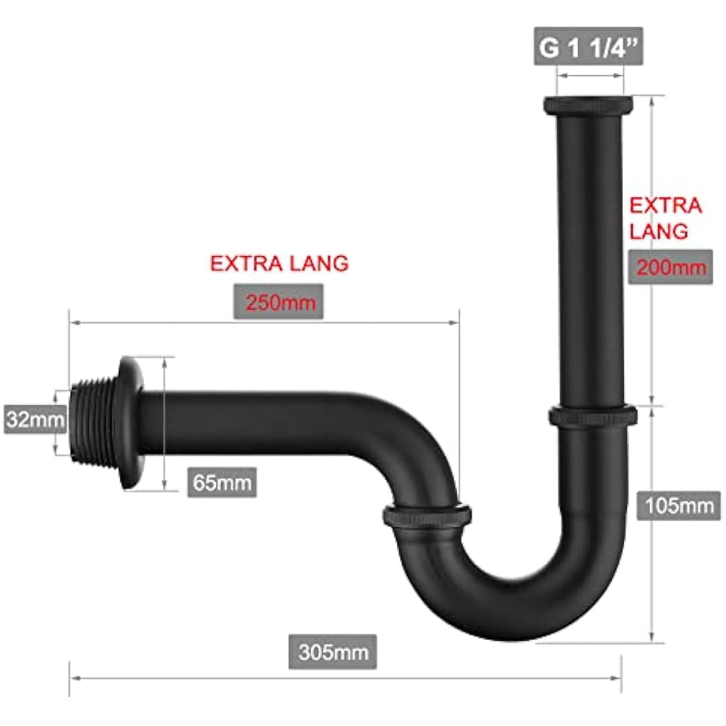 Jolof Store Brass Universal Sink P-Trap with Extension Tube, Matte Black