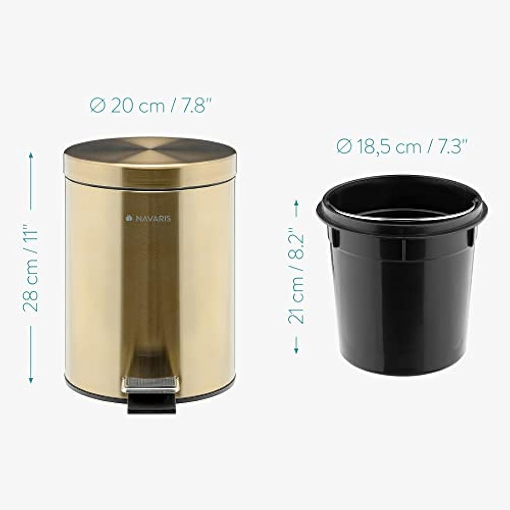 Navaris 5L Gold Pedal Bin – Metallic Bathroom Wastebin with Lid