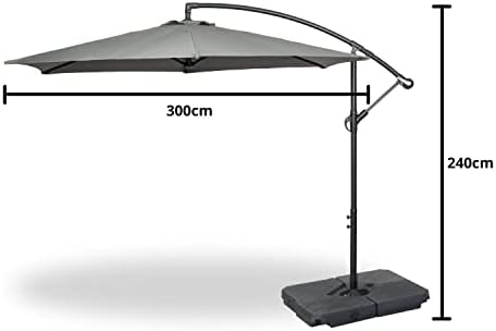 GardenCo 3m Cantilever Banana Parasol with Base & Cover – Grey