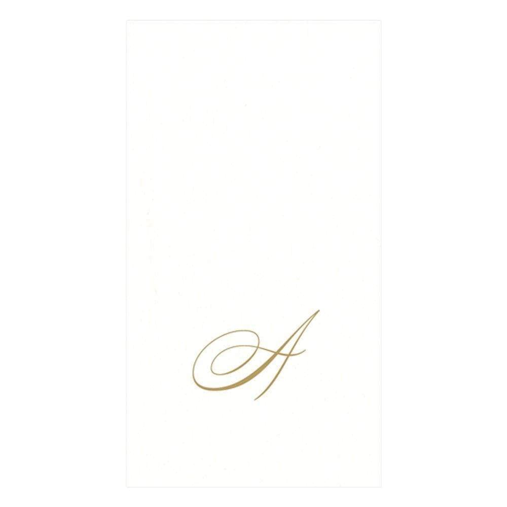 Caspari Monogrammed Paper Linen Guest Towels - Initial A, White, 24-Pack