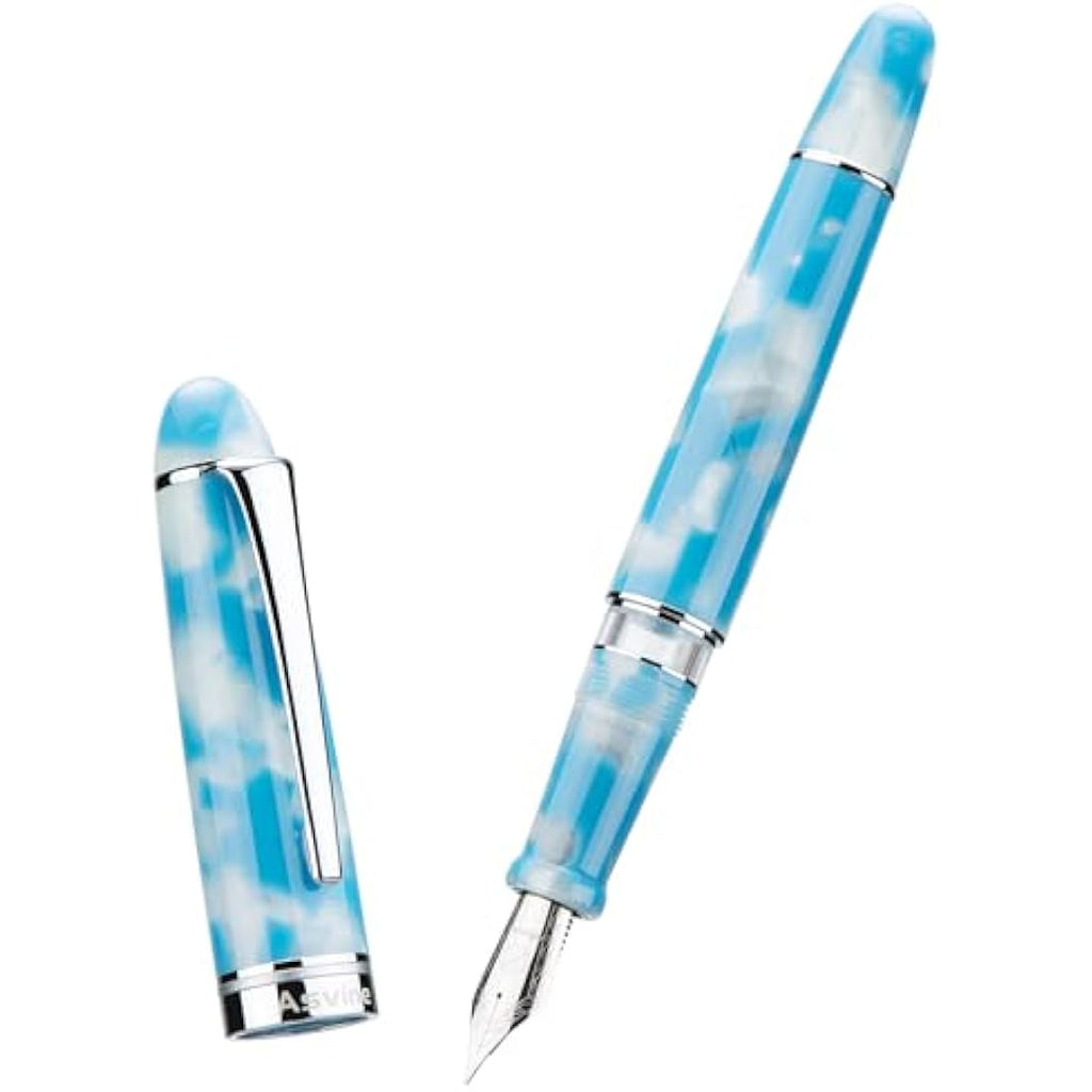 Asvine P50 Piston Fountain Pen | Sky Blue Resin Fine Nib Gift Set