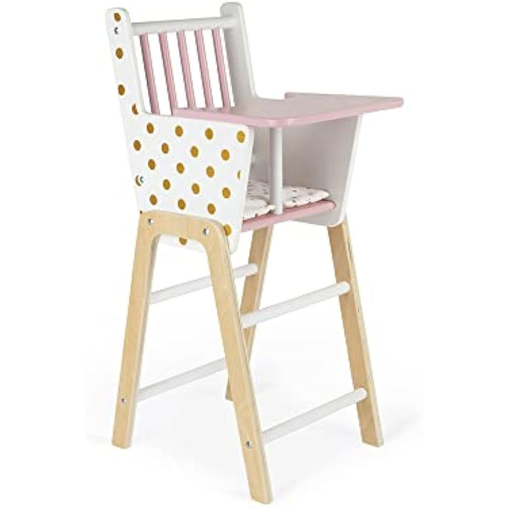 Janod Candy Chic Wooden Doll High Chair with Cushion for 16.5" Dolls