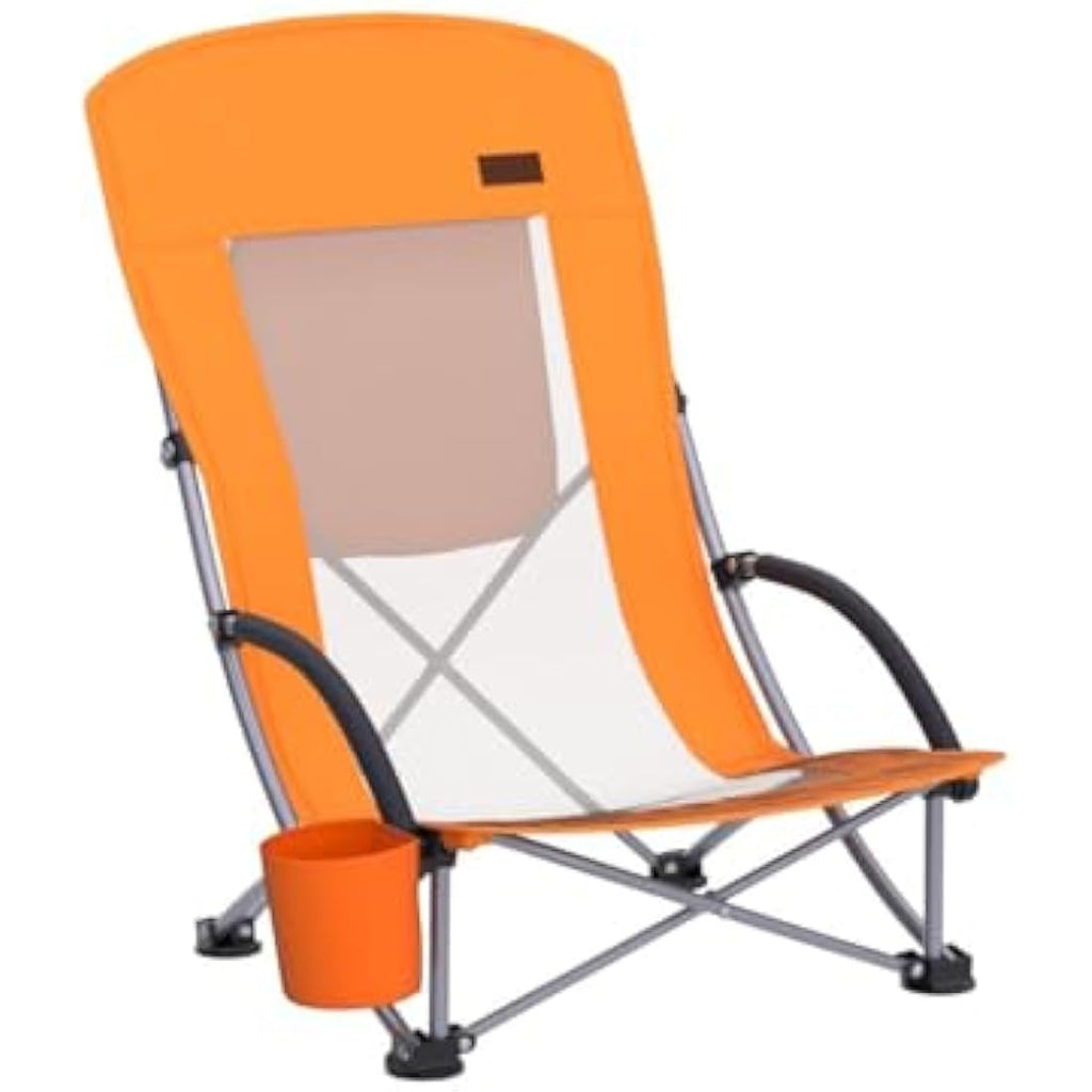 Nice C High Back Beach Camping Chair with Cooler Bag - Orange, 2-Pack