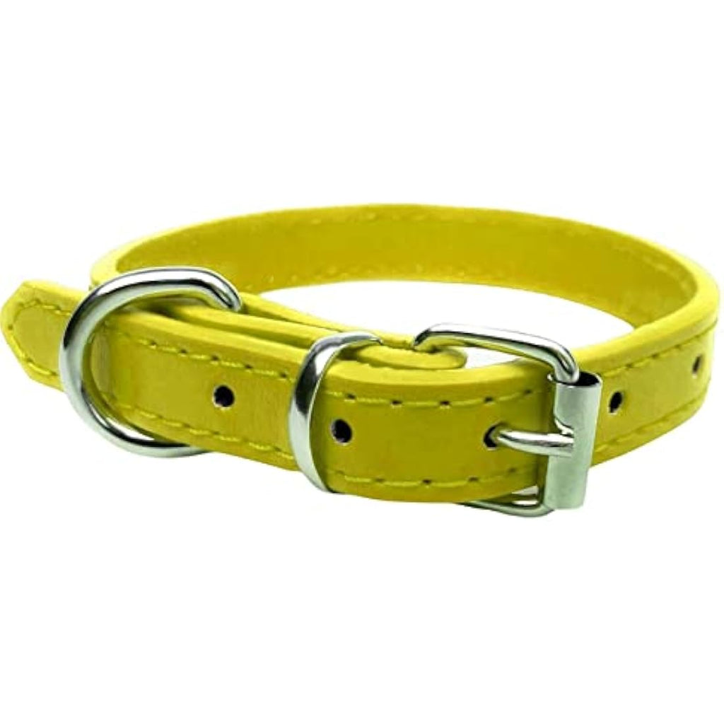 Vibrant PU Leather Dog Collar for Small to XL Pets – Yellow