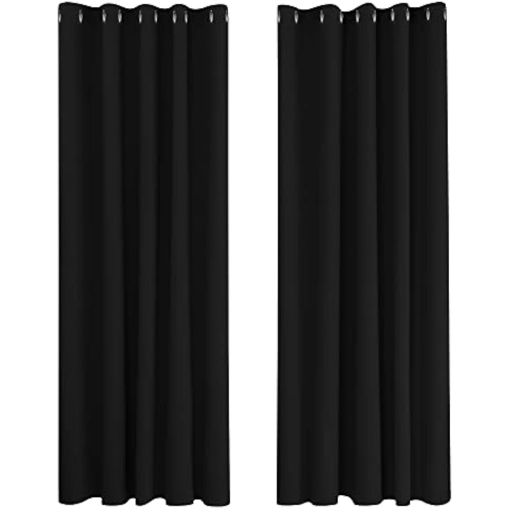 Deconovo Blackout Curtains – Thermal Insulated Eyelet Drapes, Black, 2 Panels