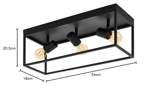 Eglo Silentina Industrial Black Steel Flush Ceiling Light | E27 Socket