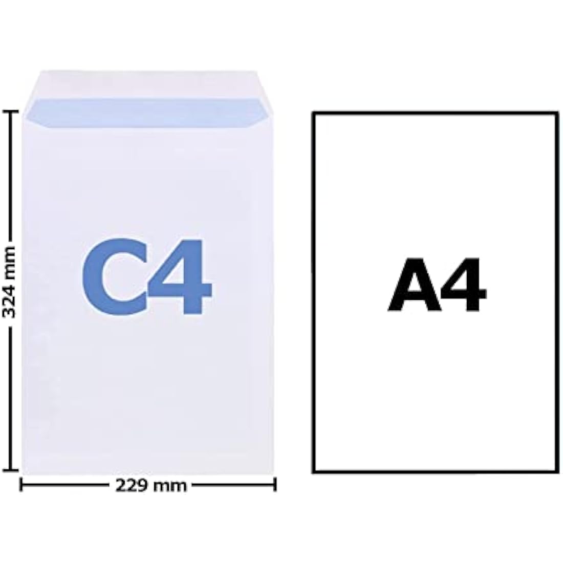 Evour C4 A4 White Self Seal Envelopes - 100 GSM Windowless - 100 Pack