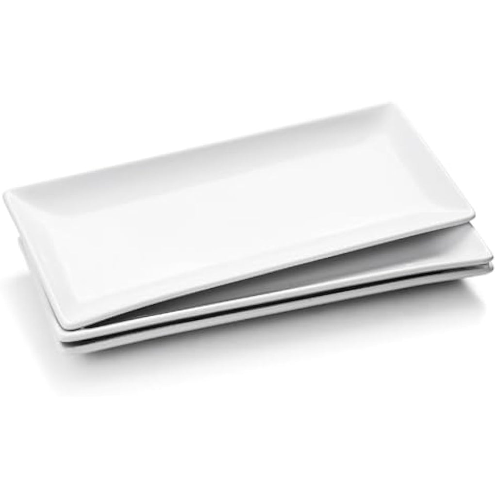 WishDeco Ceramic Serving Platters - Set of 3 White Rectangular Trays