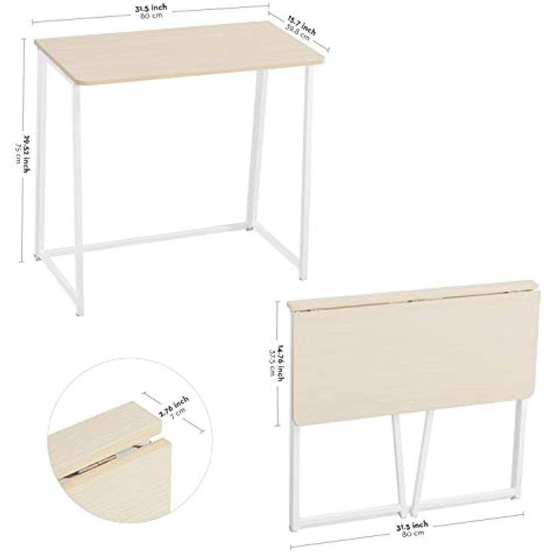 Folding Desk – 80cm Small Space Saving Computer Table, Oak