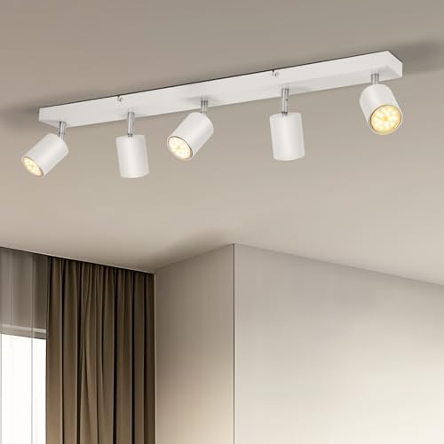 Gr4tec 5-Way LED Ceiling Spotlight Bar | Matte White GU10 Light Fitting