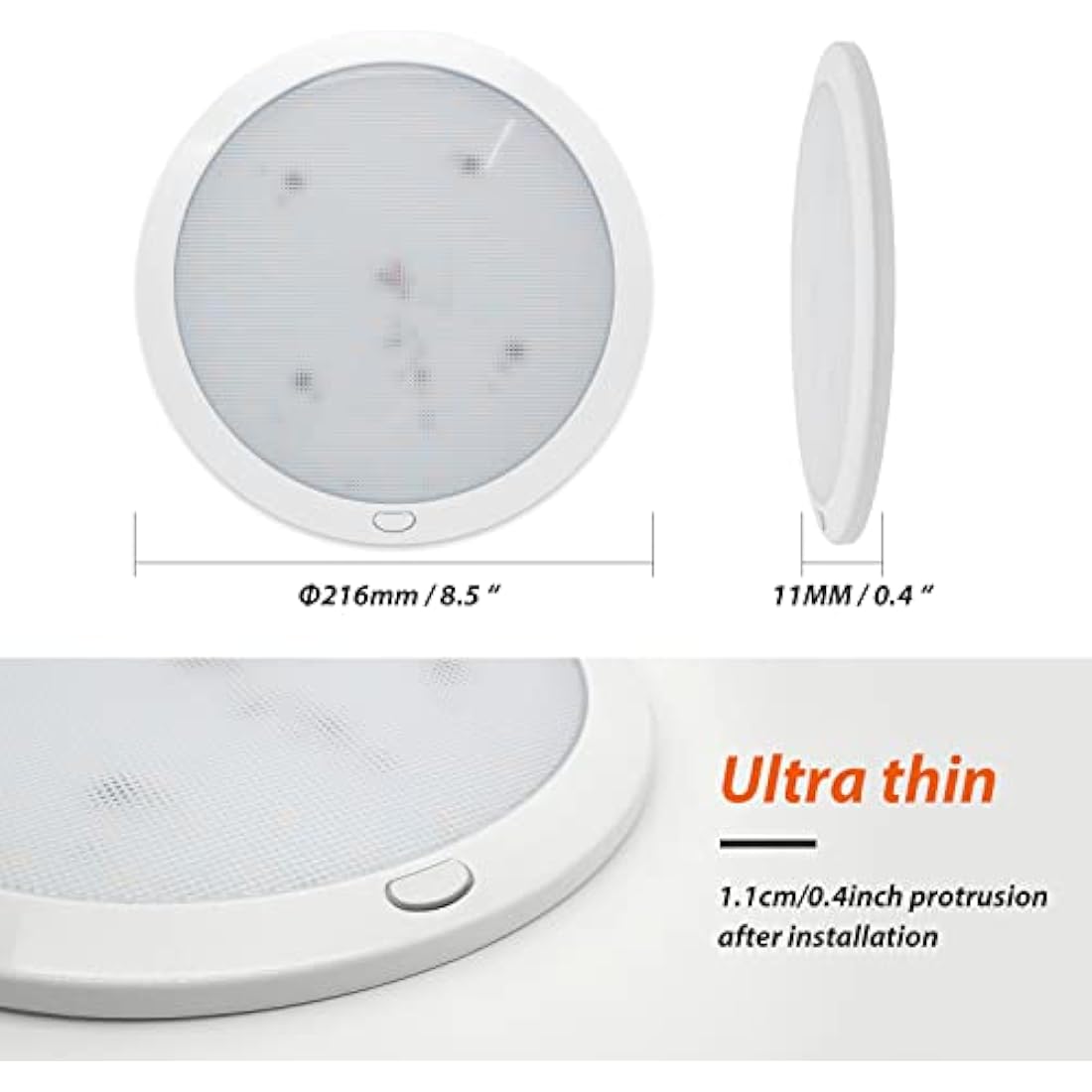 Dream Lighting 12V LED Caravan Ceiling Light | Dimmable Dual Color 8.5"