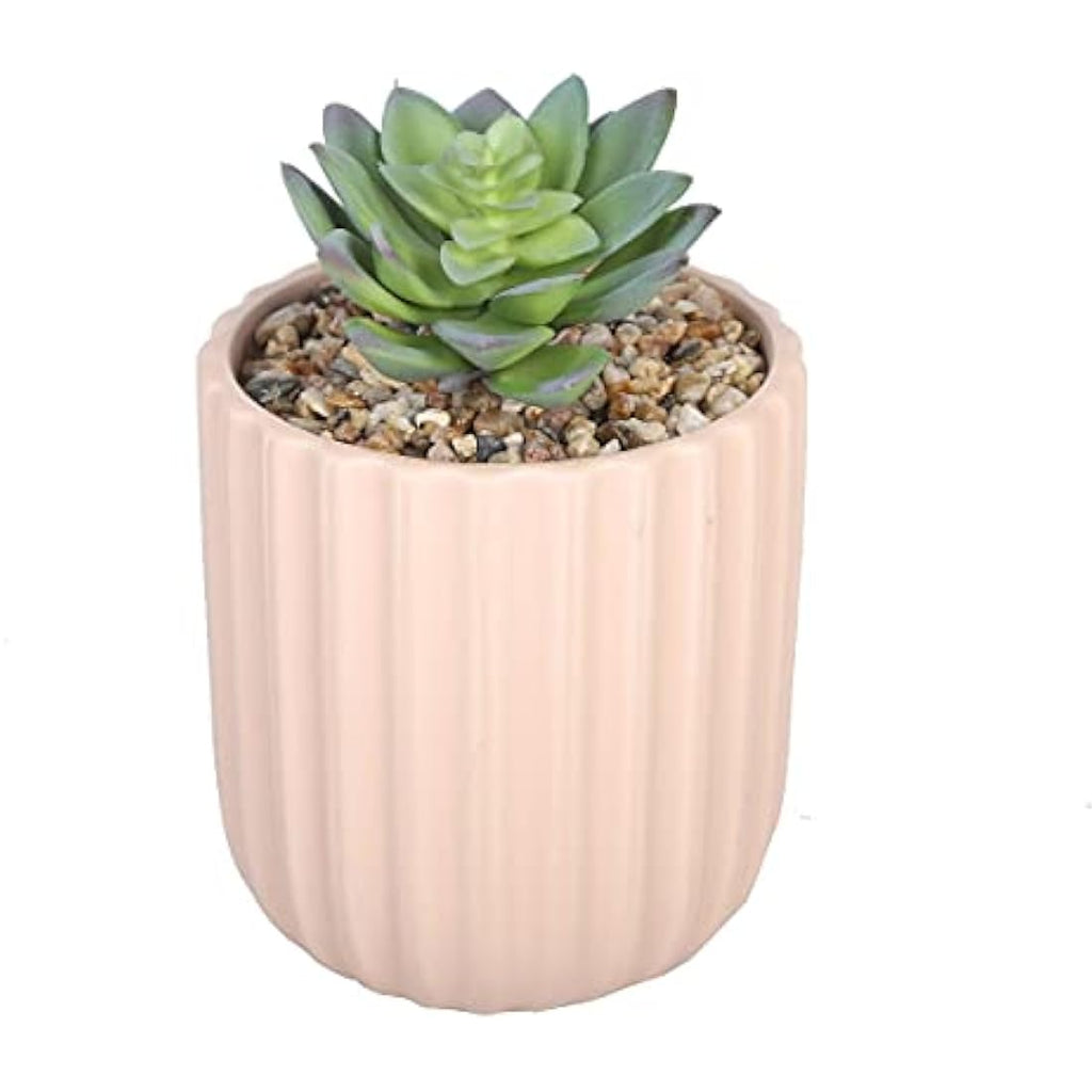 Sleepdown Halo Green Artificial Faux Plant in Pink Textured Pot
