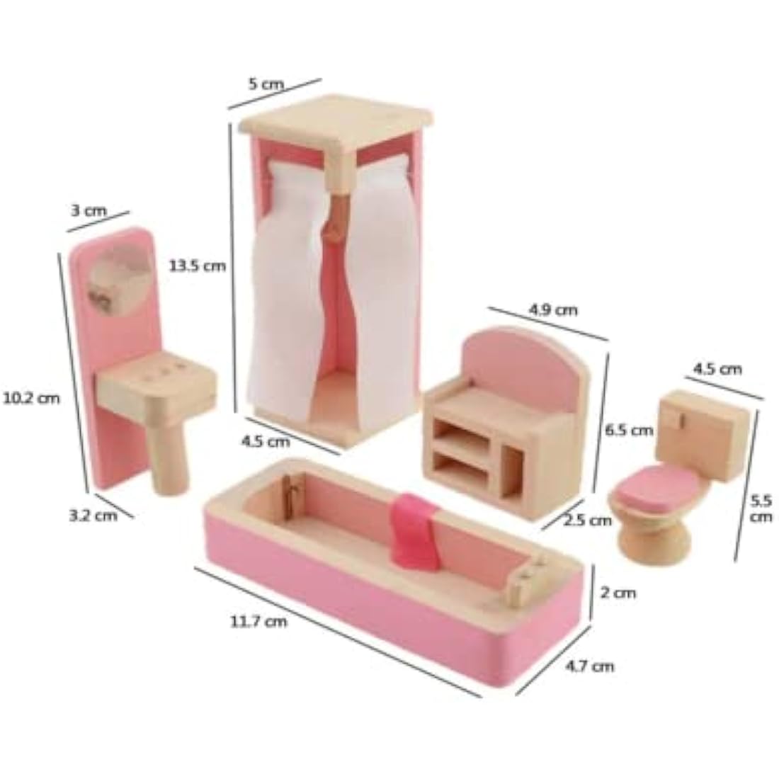 DecoBay Wooden Dollhouse Furniture - 6 Room Sets and 7 Family Dolls