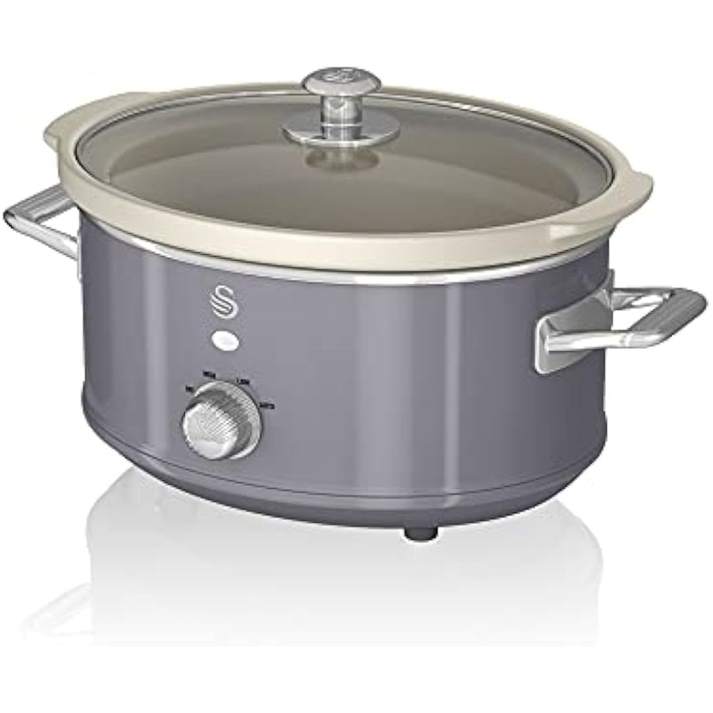 Swan Retro Slow Cooker – 3.5L Ceramic Pot with 3 Heat Settings, Grey
