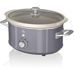 Swan Retro Slow Cooker – 3.5L Ceramic Pot with 3 Heat Settings, Grey