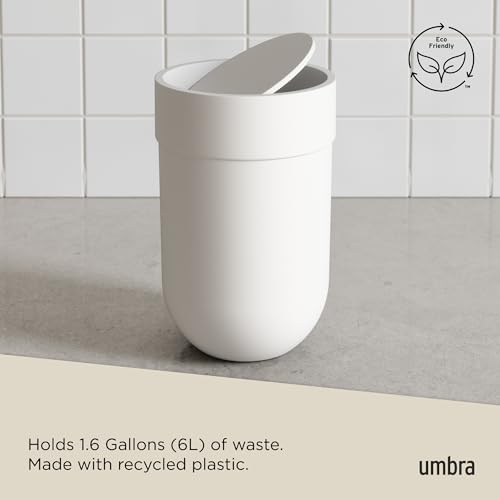 Umbra Touch Waste Bin with Lid – Modern White Plastic Trash Can