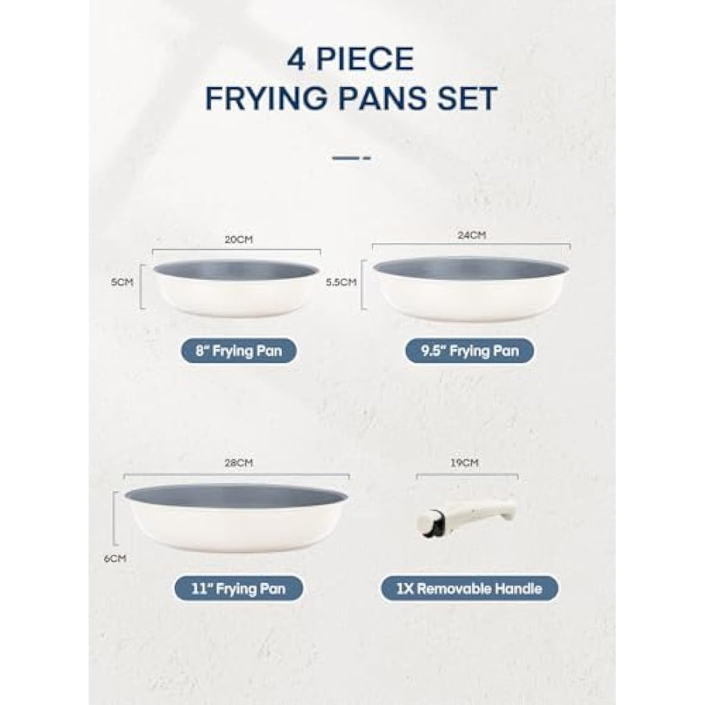 FOHERE 3-Piece Nonstick Ceramic Frying Pan Set with Detachable Handle