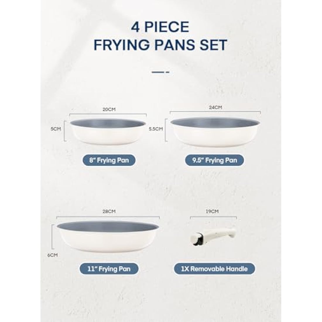 FOHERE 3-Piece Nonstick Ceramic Frying Pan Set with Detachable Handle
