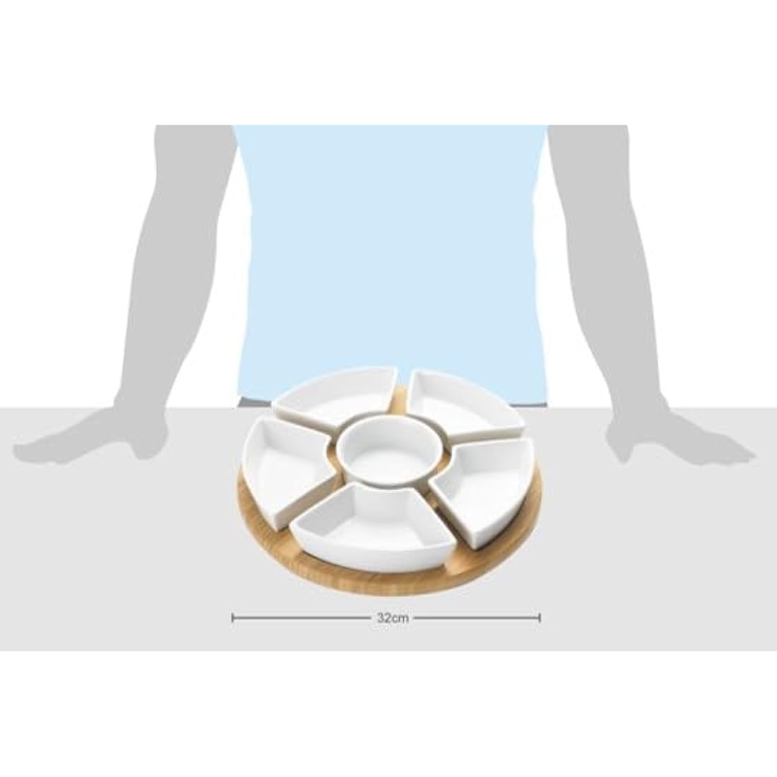 Jolof Store Rotating Lazy Susan Dip Set | 6 Ceramic Serving Dishes
