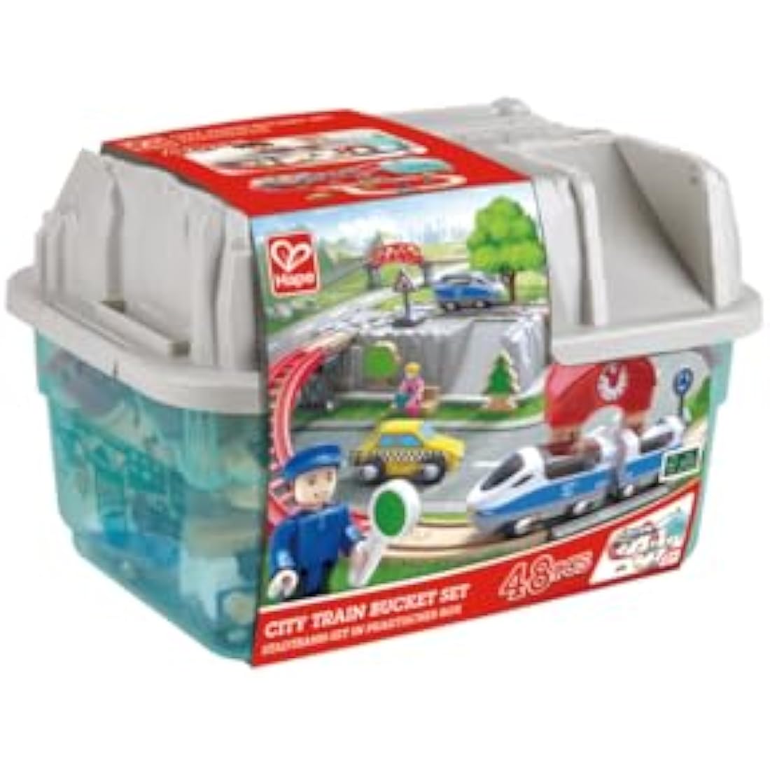 Hape City Railway Wooden Train Set with Storage Box - Ages 3 and Up
