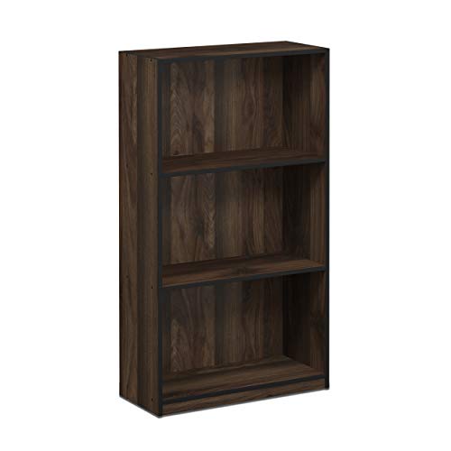 Furinno 3-Tier Wood Bookcase – Modern Storage Display Shelf, Walnut/Black