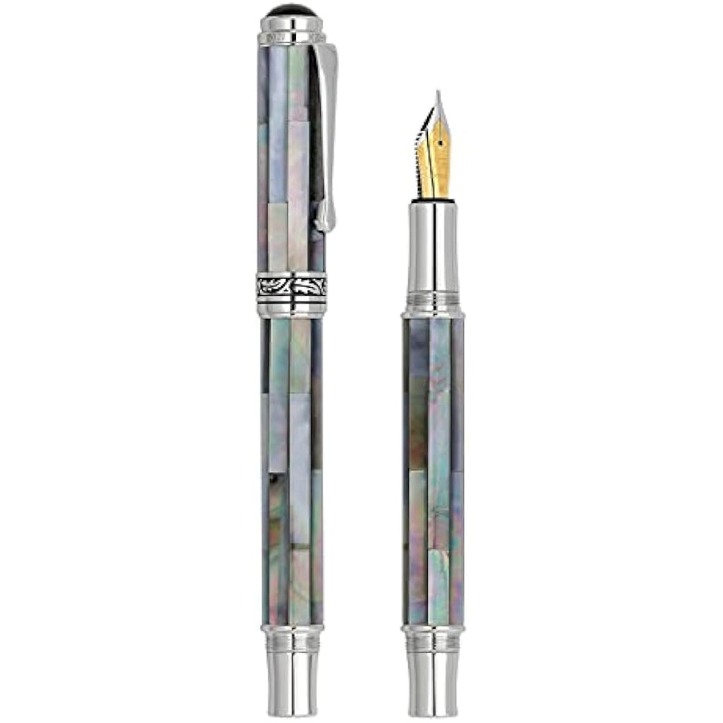 Xezo Maestro Fountain Pen – Black Mother of Pearl & Platinum, Medium Nib