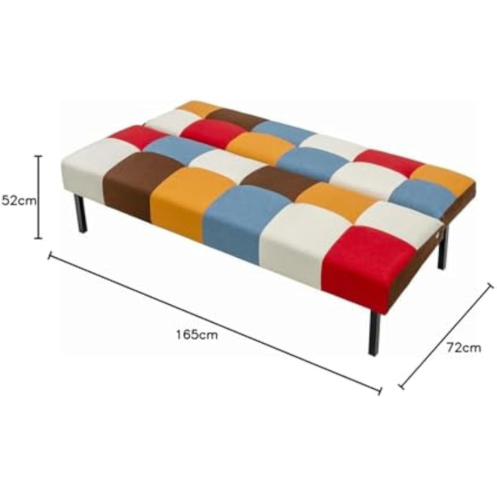 Modern Rainbow Patchwork Click Clack Sofa Bed Sleeper Settee