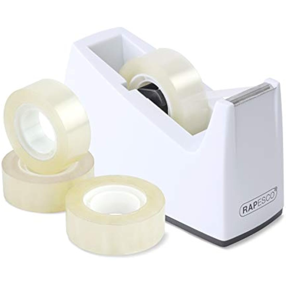 Rapesco 300 Weighted Desktop Tape Dispenser with 4 Tape Rolls – White