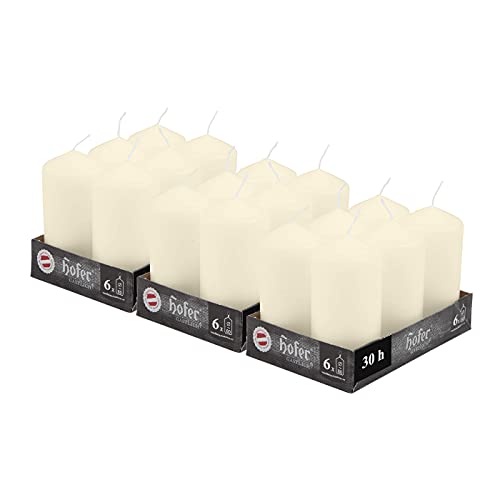 Hofer Ivory Pillar Candles – 60x120mm Unscented Dripless Set of 18