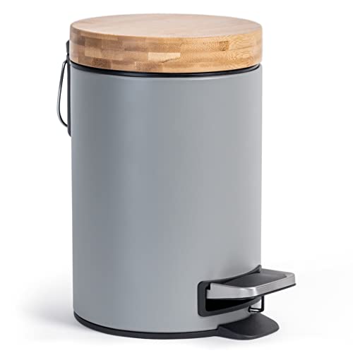 Kazai 3L Bathroom Bin with Bamboo Lid – Soft Close Matte Grey Pedal Bin