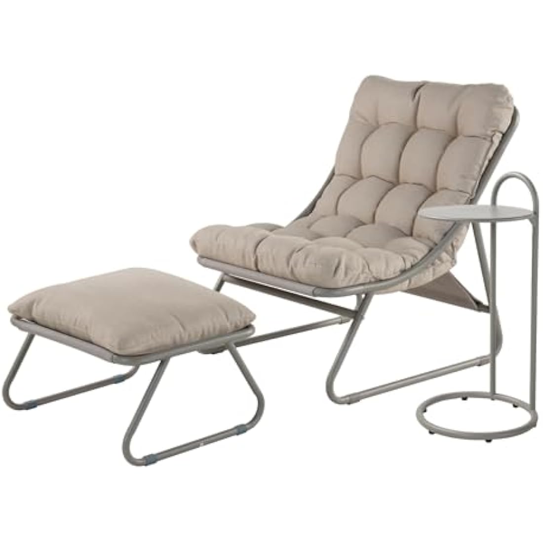 Grand Patio Sun Lounger with Side Table & Footstool - Champagne Steel
