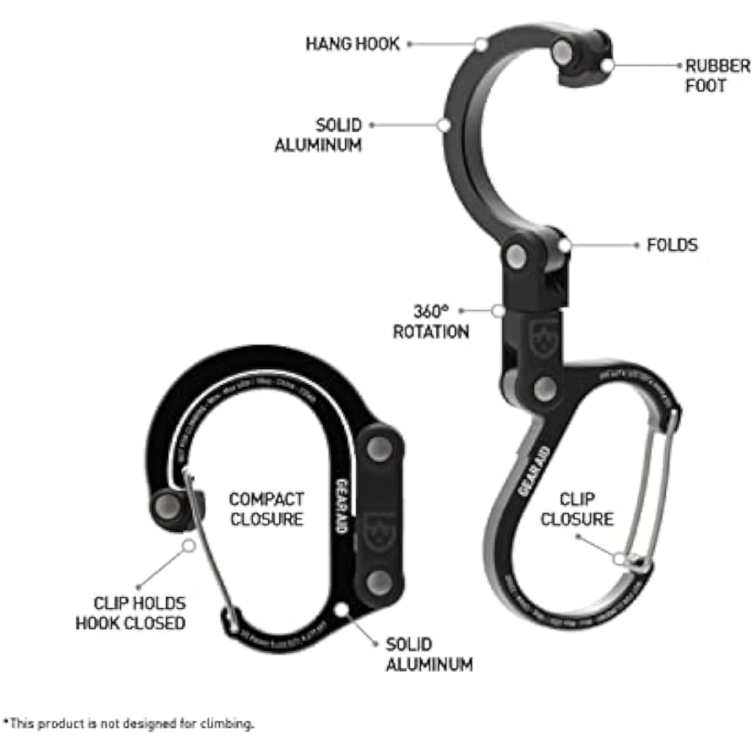 Gear Aid HEROCLIP Mini – 3-in-1 Carabiner Clip and Hook, Aluminum