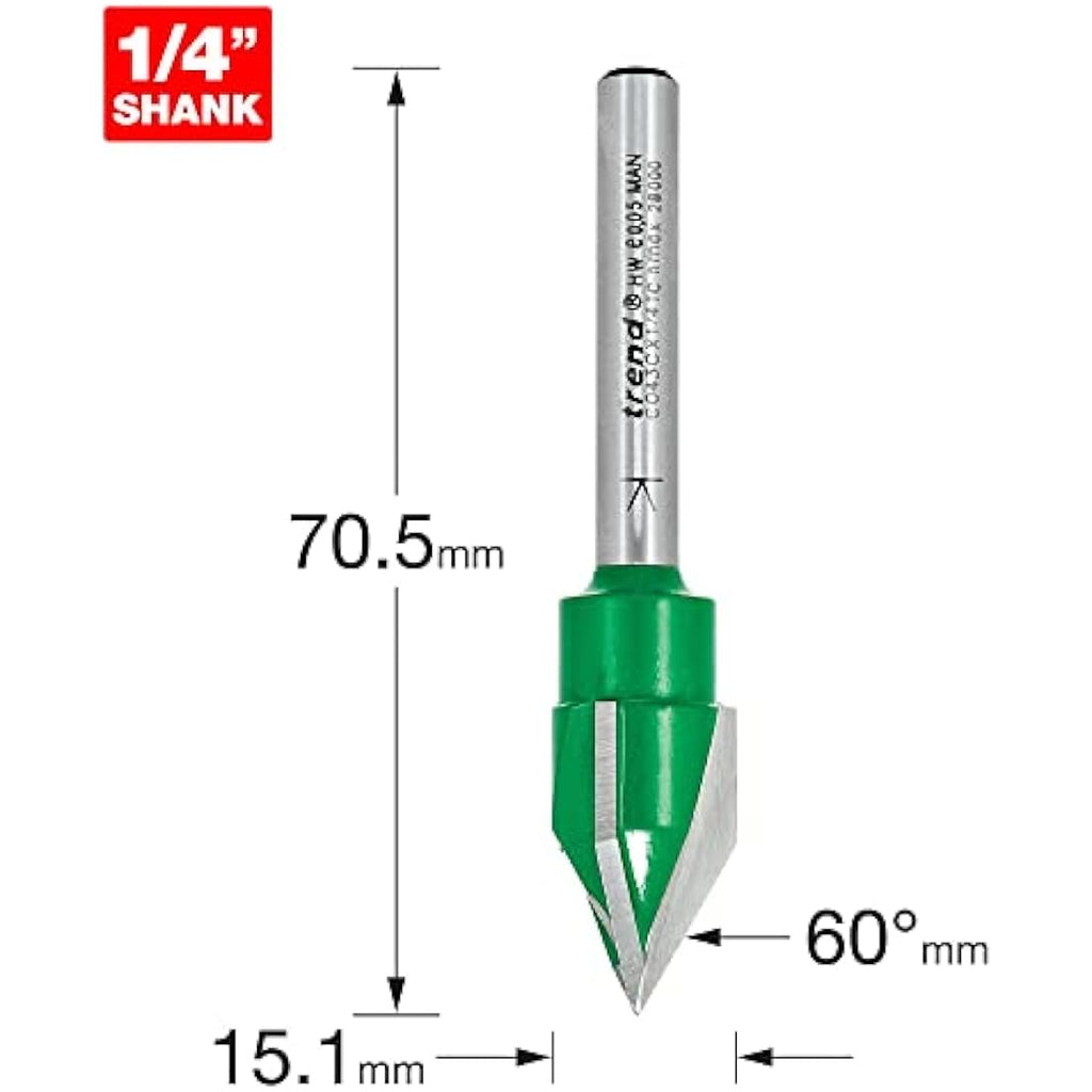 Trend CraftPro 60 Degree V-Groove Engraver Router Bit – 1/4 Inch Shank