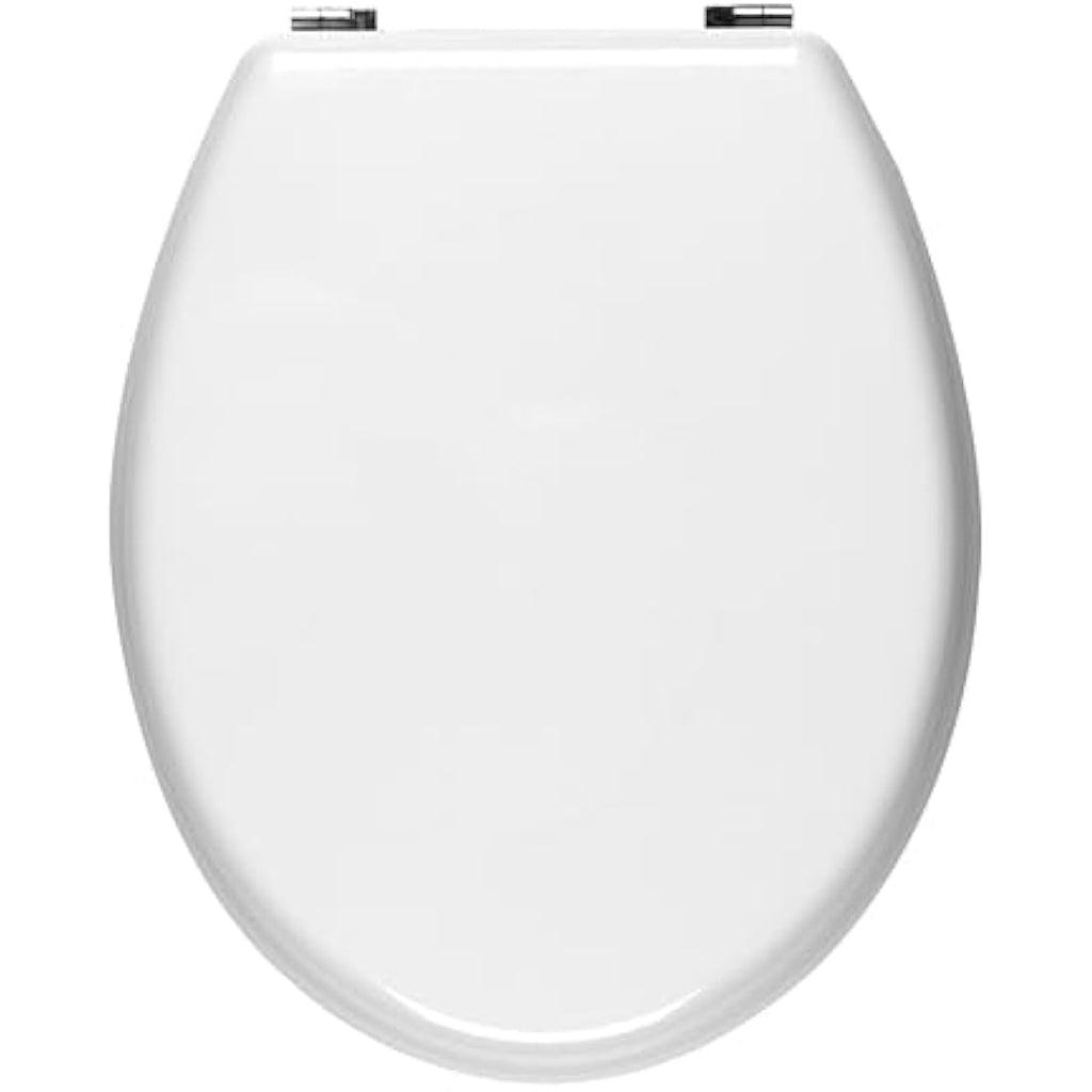 Beldray Oval White Wooden MDF Toilet Seat – Stainless Steel Hinges