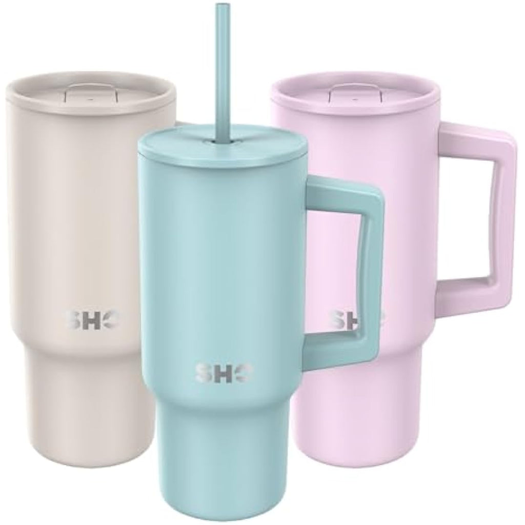 SHO XL 900ml Insulated Stainless Steel Tumbler with Handle & Straw